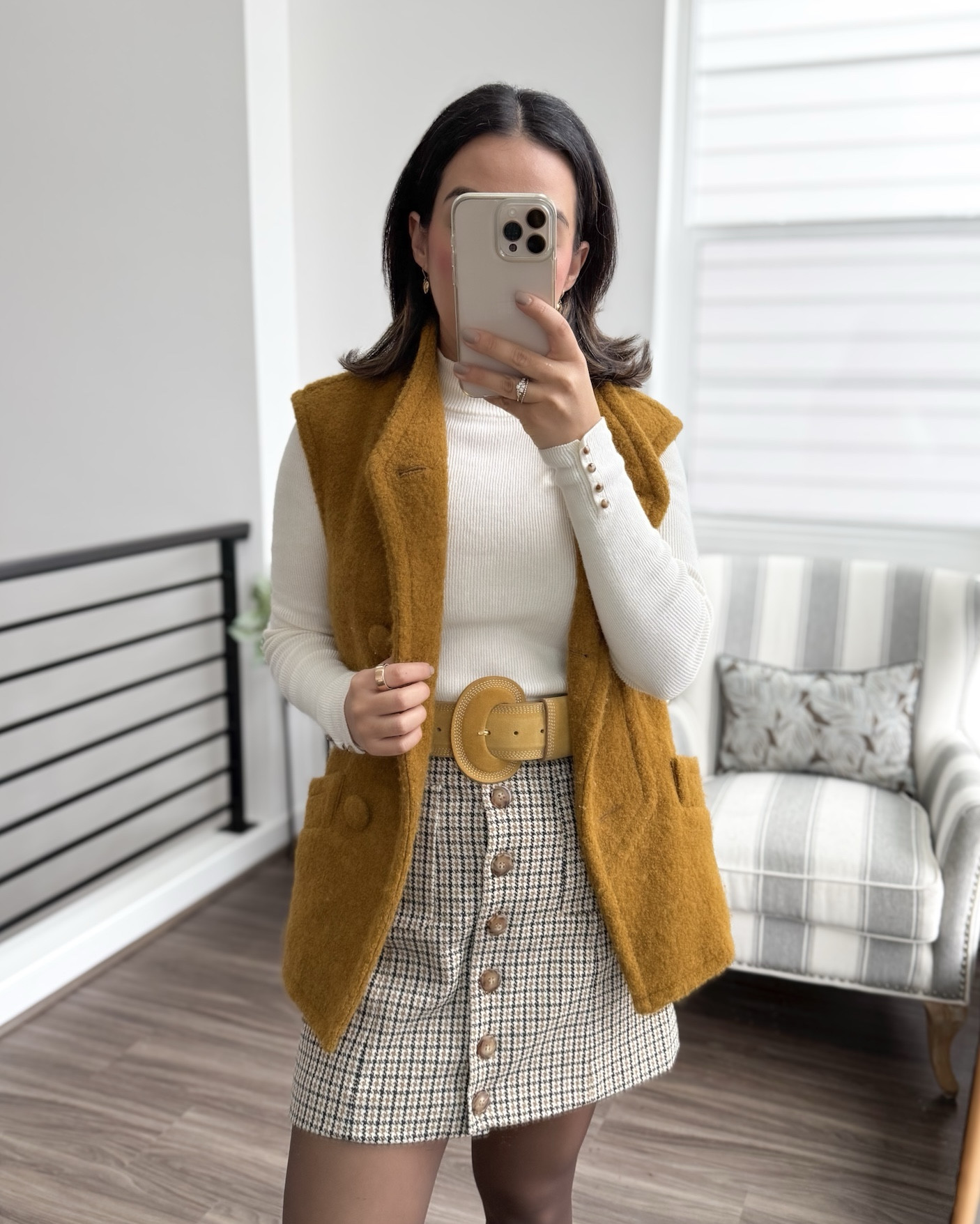 Outfit breakdown:
• vest is size 34/2US  (I sized down as this runs large) 
• white lightweight knit is size XS (stretchy and form fitting) one of my basics tops during F/W
• Checkered skirt is size 36/4US (true to size)
• belt is old from Sezane 
• shoes are 5.5 for my usual 6US 

For reference I’m 5’2” (158 cms) team petite 
4US tops and bottoms 

#LTKootd #LTKmomlife #LTKPetite