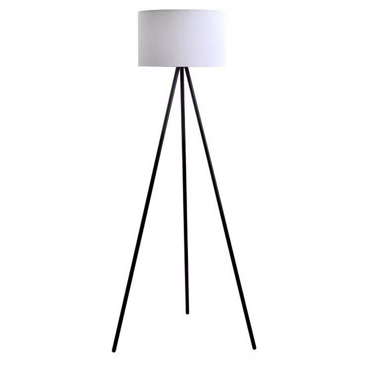 61.25" Metal Tripod Floor Lamp with Linen Shade Black/White - Cresswell Lighting | Target