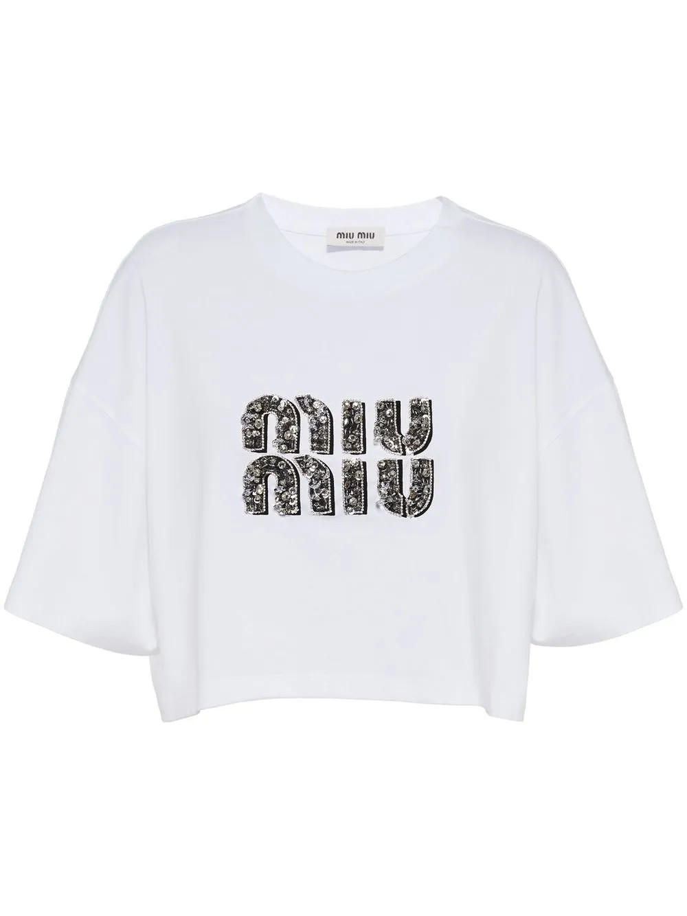 Miu Miu crystal-embellished Cotton T-Shirt  - Farfetch | Farfetch Global