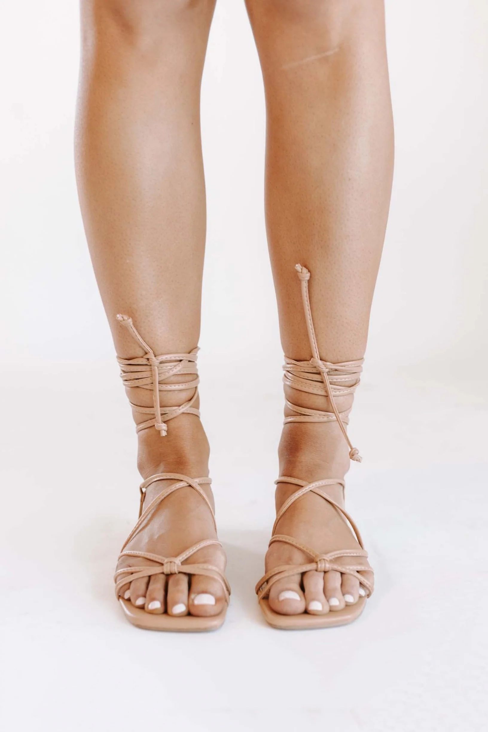 Lynne Lace Up Sandal - Beige | THELIFESTYLEDCO