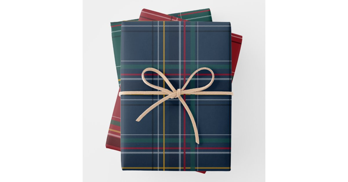 Christmas plaid coordinating red navy green wrapping paper sheets | Zazzle | Zazzle