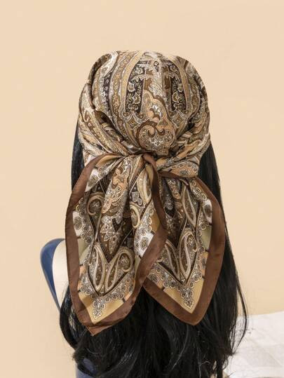 Travachic 1pc Faux Silk Printed Bandana Scarf Multi Purpose Hair Accessory Women Scarf Silk Scarv... | SHEIN