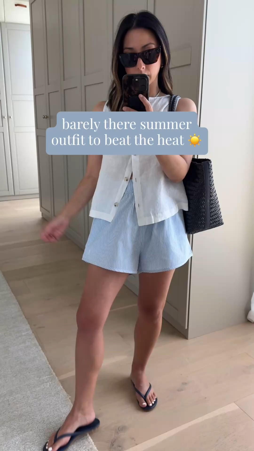 easy summer outfit idea to stay cool in hot temps 

Quince linen tank small
Recreational Habits shorts medium
Beek sandals in navy 5
Madewell tote
Celine sunglasses
Dorsey James necklace 15"
Electric Pick earrings 

summer outfits, petite style, summer style

#LTKootd #LTKmomlife #LTKPetite