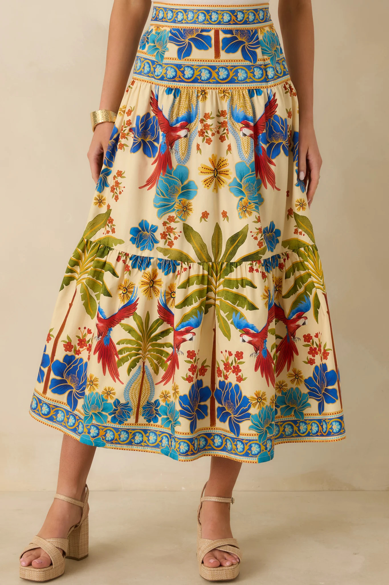 Aylaya Geneva Multi Cotton Tiered Maxi Skirt | Red Dress