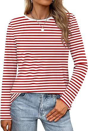 XIEERDUO Long Sleeve Shirts for Women Casual Crew Neck Basic Fall Tops Loose Fit Comfy | Amazon (US)