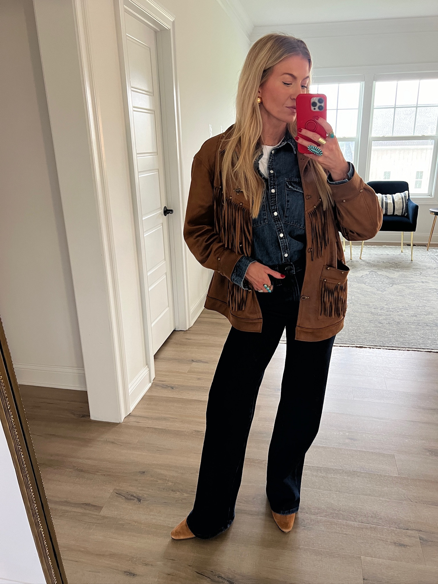 Denim + leather jacket! 
Jacket: Wearing size XS. Runs slight oversized. 

#LTKStyleTip #LTKSeasonal #LTKBeauty