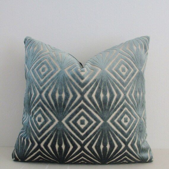 Geometric Teal Cut Velvet Pillow Cover 18x18, 20x20 Square Throw Pillow, Accent Pillow, Toss Pillow  | Etsy (US)