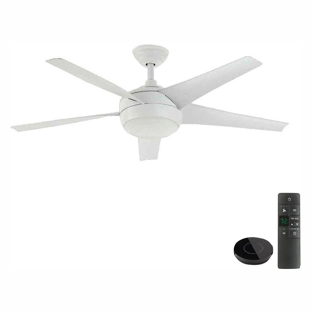 Windward IV 52 in. LED Matte White Ceiling Fan with Light Kit Works with Google Assistant and Ale... | The Home Depot