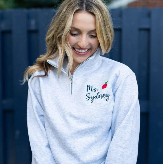 Personalized Teacher Quarter Zip Sweatshirt  Teacher Apple - Etsy | Etsy (US)