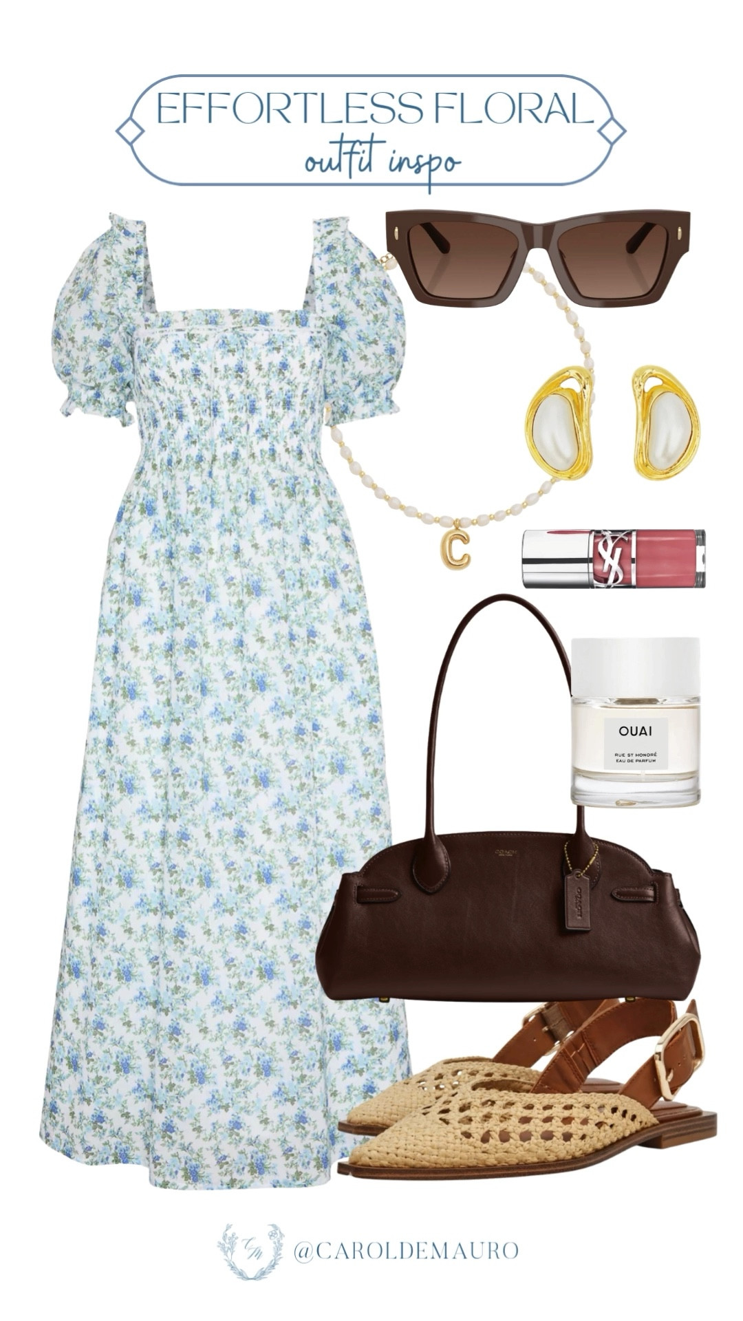 How to look effortlessly sophisticated? Style this puff-sleeve floral dress with oversized brown sunglasses and a pearl necklace with an initial pendant! Make sure to wear a spritz of Ouai fragrance and a swipe of pink gloss for a fresh, feminine vibe that works for any occasion.

seasonal wardrobe, casual chic, vacation look, petite fashion, dressy fits, brunch date, outfit inspo, garden party

#LTKSeasonal #LTKootd #LTKU