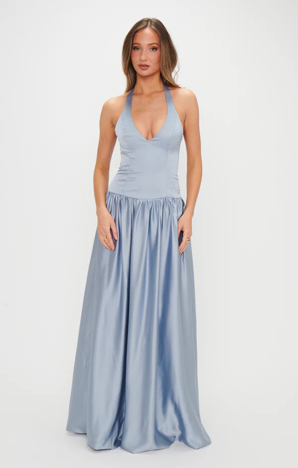 Eliza Maxi Dress ~ Steel Blue Luxe Satin | Show Me Your Mumu