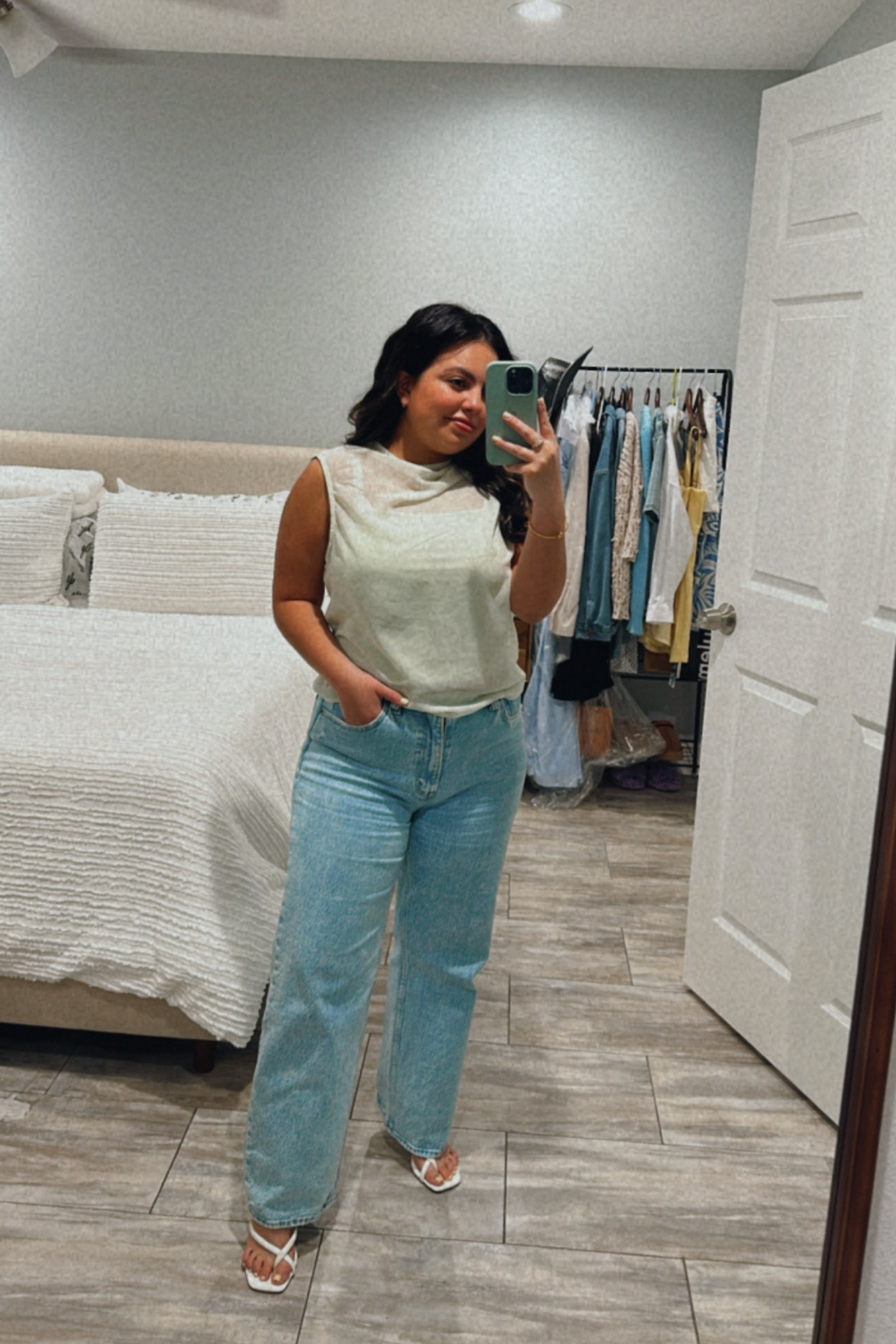 Work outfit, chiffon shirt, Abercrombie outift , wide leg petite jeans, petite denim 

#LTKFindsUnder100 #LTKWorkwear #LTKMidsize