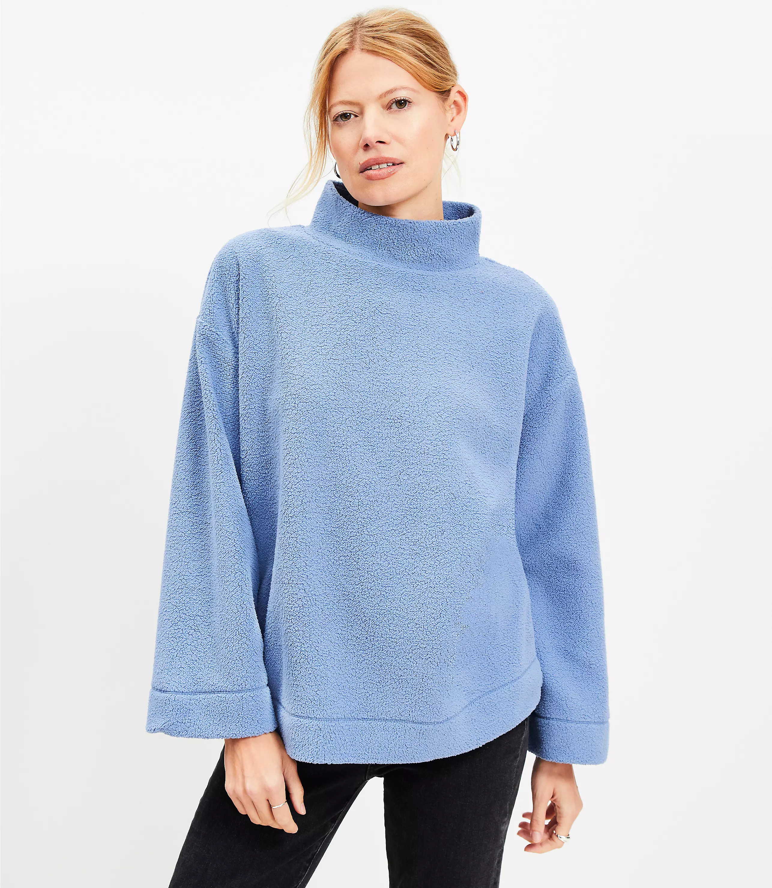 Sherpa Mock Neck Tunic Top | LOFT