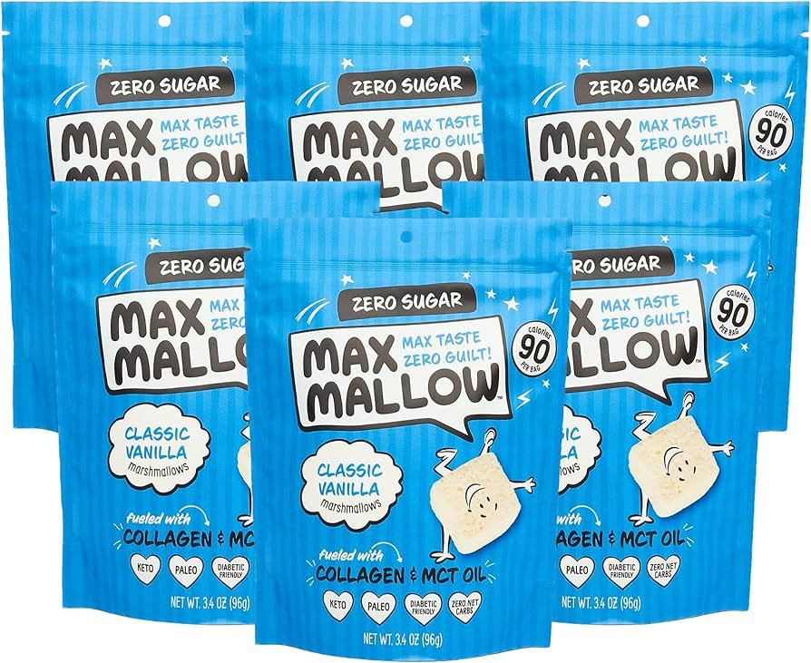6-pack -Know Brainer Max Mallow Classic Vanilla - Guilt-Free & Zero Sugar Marshmallows - Low Carb... | Amazon (US)