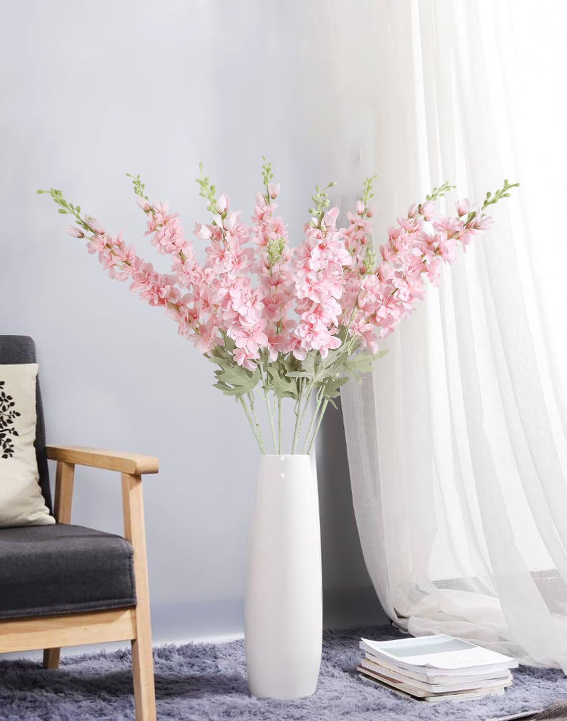 8PCS Pink Delphinium Artificial Flowers 33.5in Long Stem Larkspur Fake Silk Flowers for Tall Vase... | Amazon (US)