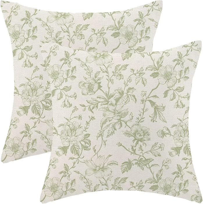 AEIOAE Sage Green Floral Pillow Covers 20 x 20 Inch Set of 2, Vintage Chinoiserie Flower Decorati... | Amazon (US)