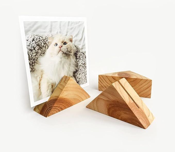 Picture Frames 3 Pack - Triangle Photo Holder, Card Holder, Solid Wood for Tabletop or Desktop Di... | Amazon (US)