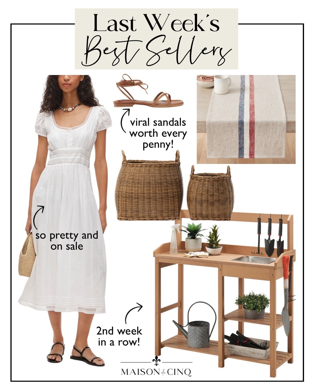 Last week’s best sellers include a potting bench under $150, the prettiest summer dress on sale, viral sandals that are SO comfy and worth the money, and more!

#LTKSeasonal #LTKSaleAlert #LTKHome