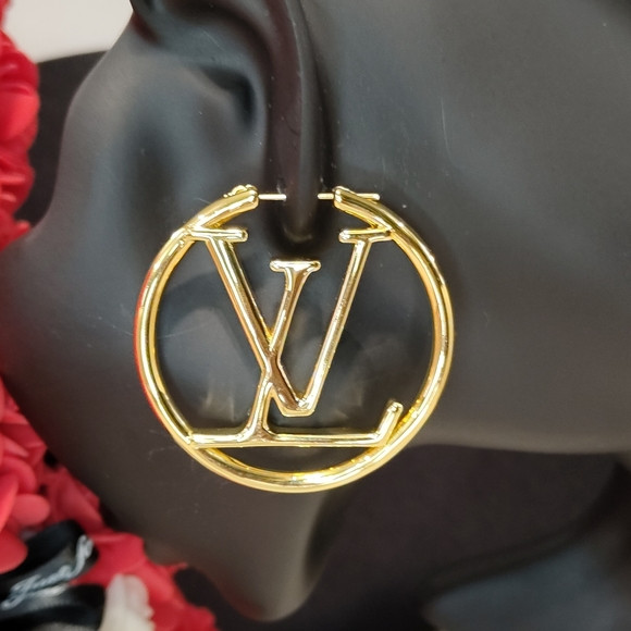 💋 Faux Fur LV Louis Vuitton Louise Gold Hoop 2" Earrings Purse Handbag Shoe NEW | Poshmark
