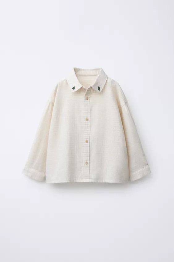 TEXTURED SHIRT WITH EMBROIDERED TREES | Zara UK