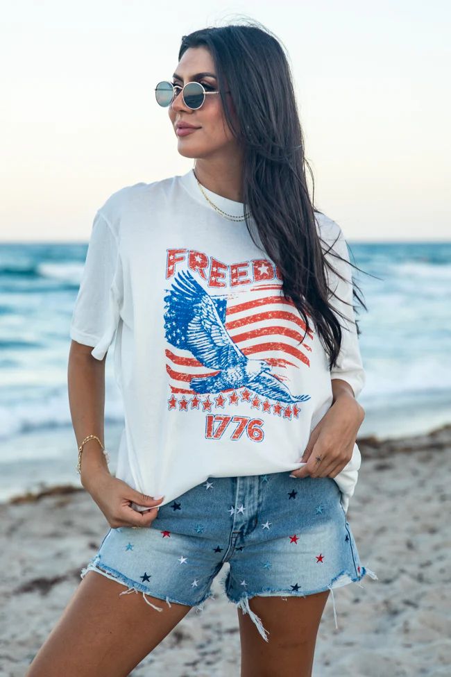 Freedom 1776 White Oversized Graphic Tee | Pink Lily