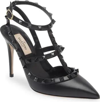 Valentino Garavani Rockstud Patent T-Strap Pointed Toe Pump (Women) | Nordstrom | Nordstrom