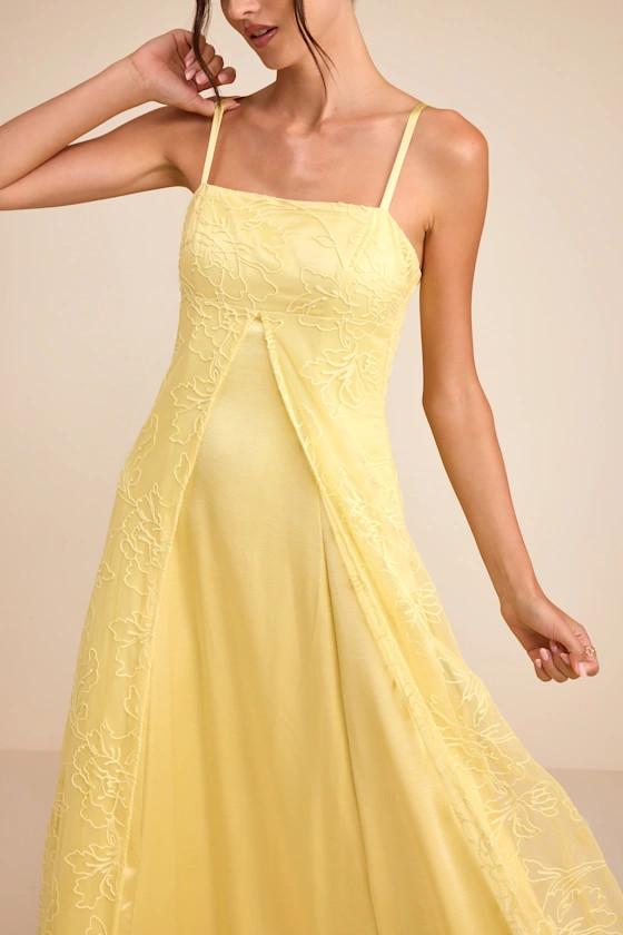 Mitzie Light Yellow Embroidered Maxi Dress | Lulus