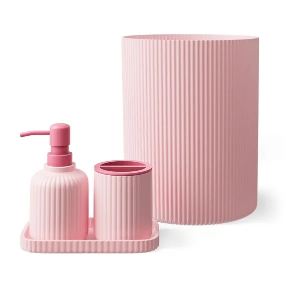 Mainstays Kids Bath Accessory Set, 4 Pieces, Light Pink | Walmart (US)