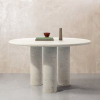 Terzo Round Marble Dining Table with Tri Cylinder Base / Moon Light | Eternity Modern