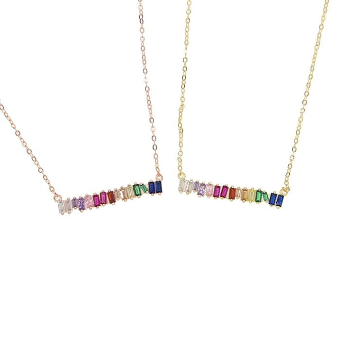 ATJMLADY Baguette Cubic Zirconia Delicate Gold Chain Rainbow Colorful Choker Engagement Bridal Je... | Amazon (US)