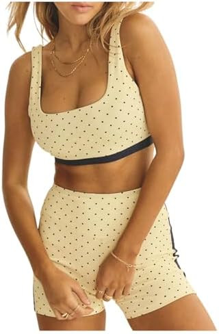 Women's Padded Polka Dots Workout Set 2 Piece Color Block Bra Tank High Waisted Biker Shorts Matc... | Amazon (US)