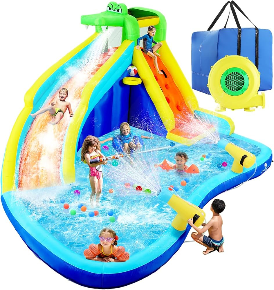 Inflatable Water Slides for Kids 8-in-1 Bounce House Water Park with 450W Blower Climbing Wall, S... | Amazon (US)