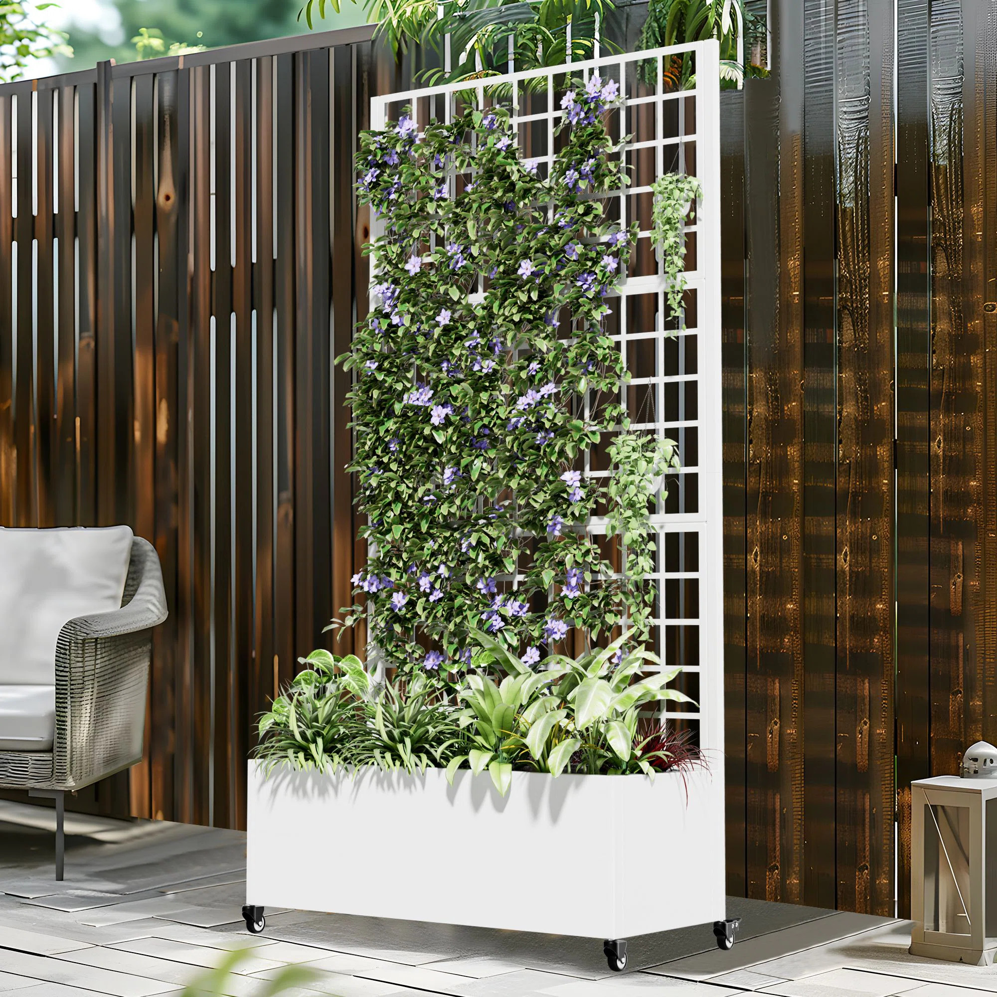 Arlmont & Co. 73"H×35"W Metal Planter Box with Trellis with Wheels & Reviews | Wayfair | Wayfair North America
