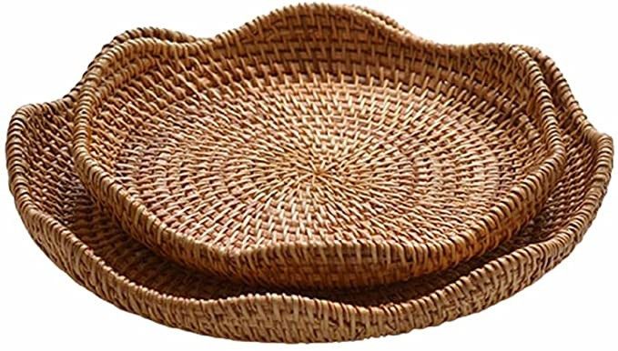 suiwoyou Hand-Woven Rattan Fruit Tray Storage Bread Basket Serving Tray Home Decoration Food Serv... | Amazon (US)