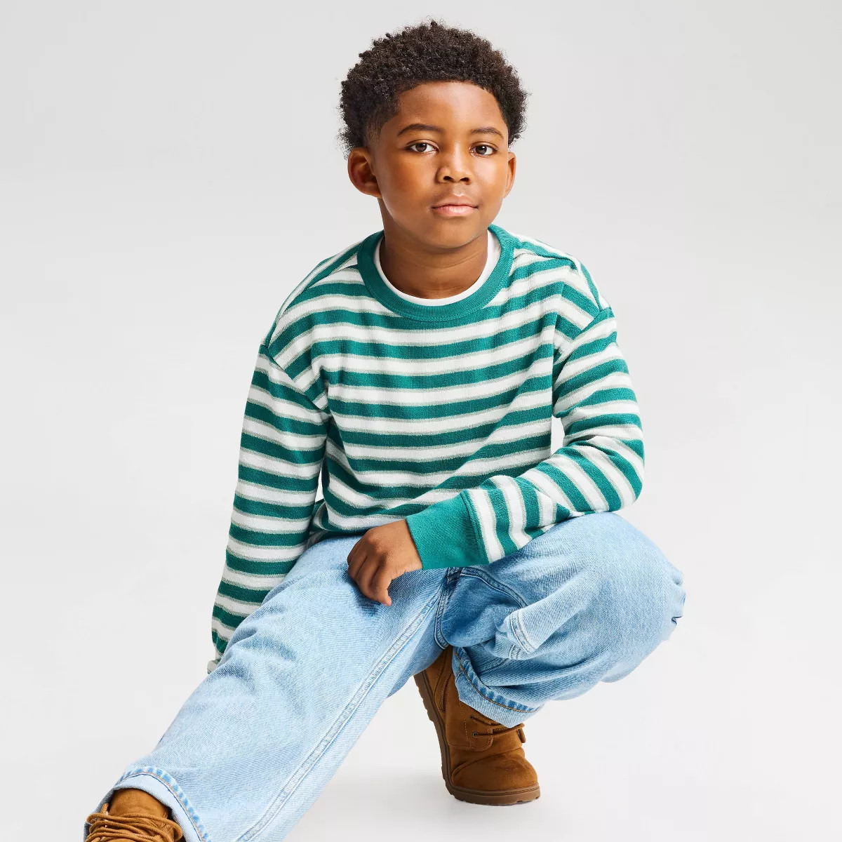 Boys' Long Sleeve Relaxed Fit Striped Textured Shirt - Cat & Jack\u2122 Green XS | Target