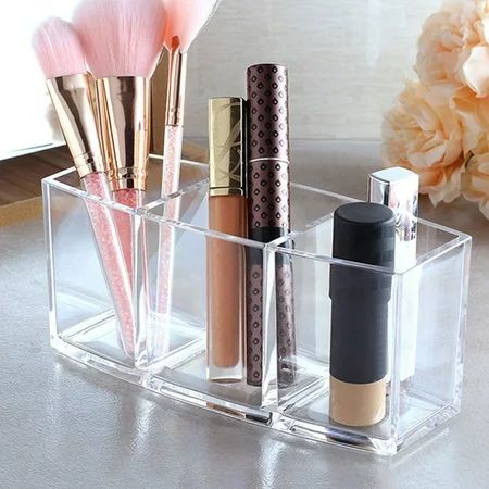 Clear Makeup Brush Holder Organizer, 3 Slot Acrylic Cosmetic Brushes Storage, Eyeliners Eyebrow Penc | Walmart (US)