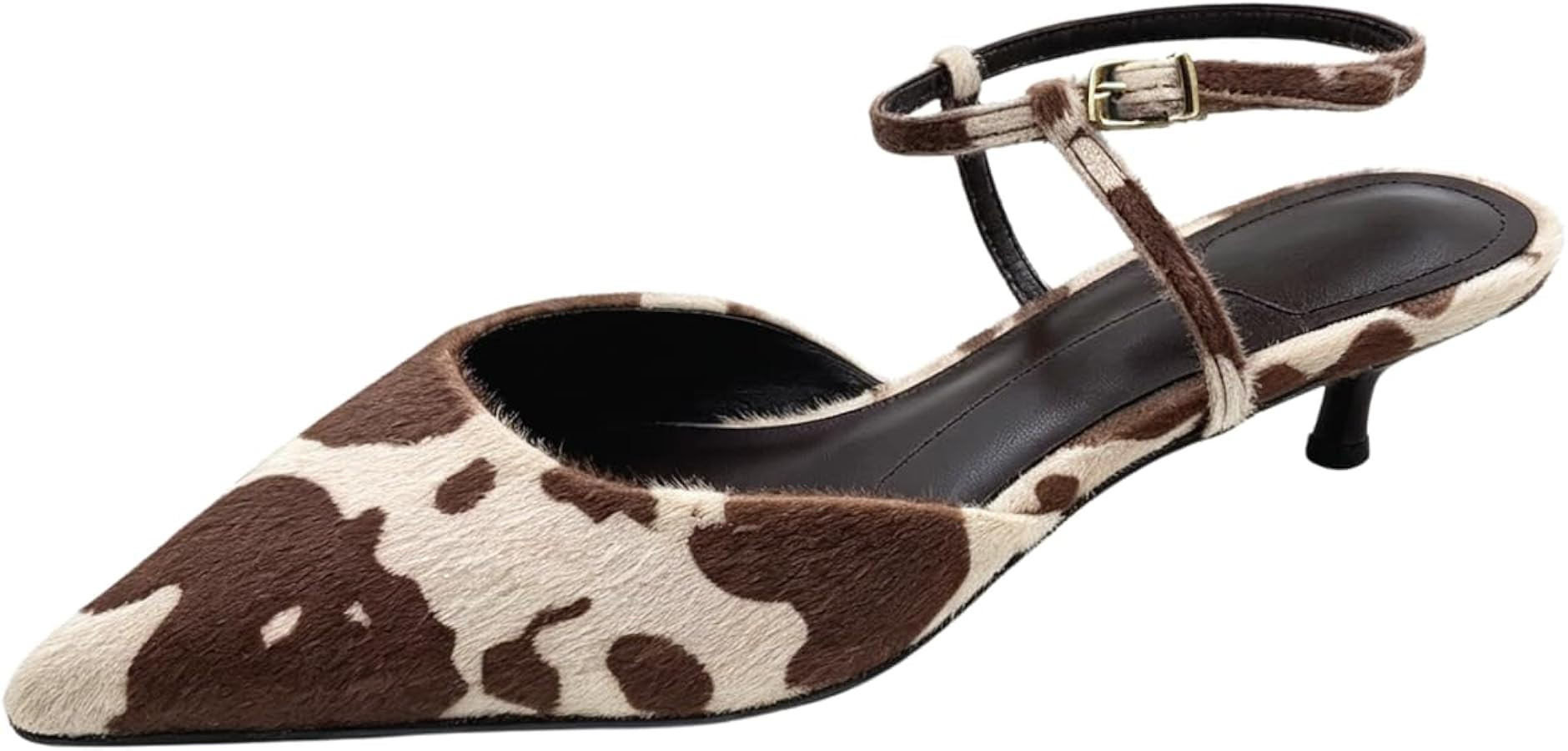 Women's Cow Print Slingback Kitten Heels with Ankle Strap, Closed Pointed Toe Pumps Stiletto Low ... | Amazon (US)