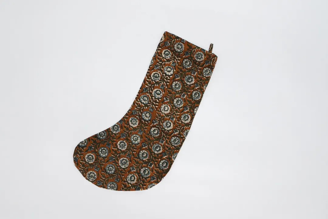 Floral Christmas Stocking, Block Print Stocking, Holiday Stocking, Cotton Christmas Stocking, Lin... | Etsy (US)