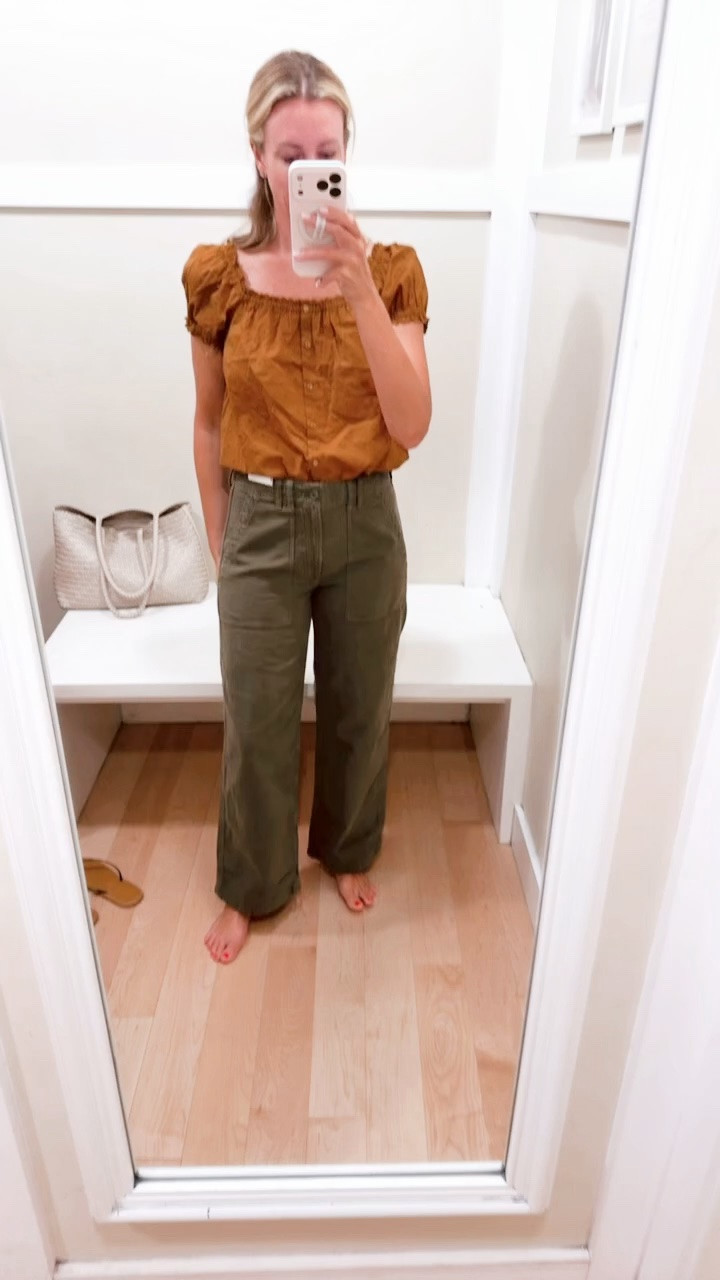 LOVE these utility pants. Perfect fall pant. This top is adorable and I ended up getting it in white, but it comes in multiple color options. ￼

#LTKxMadewell #LTKOver40 #LTKootd