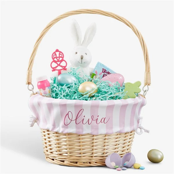 Delicate Stripes Personalized Natural Wicker Easter Basket | Personalization Mall