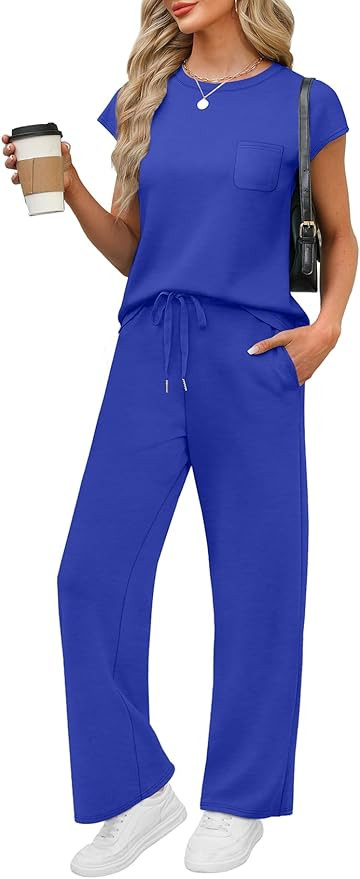 WIHOLL 2 Piece Sets for Women Casual Summer Travel Vacation Outfits Cap Sleeve Lounge Set | Amazon (US)