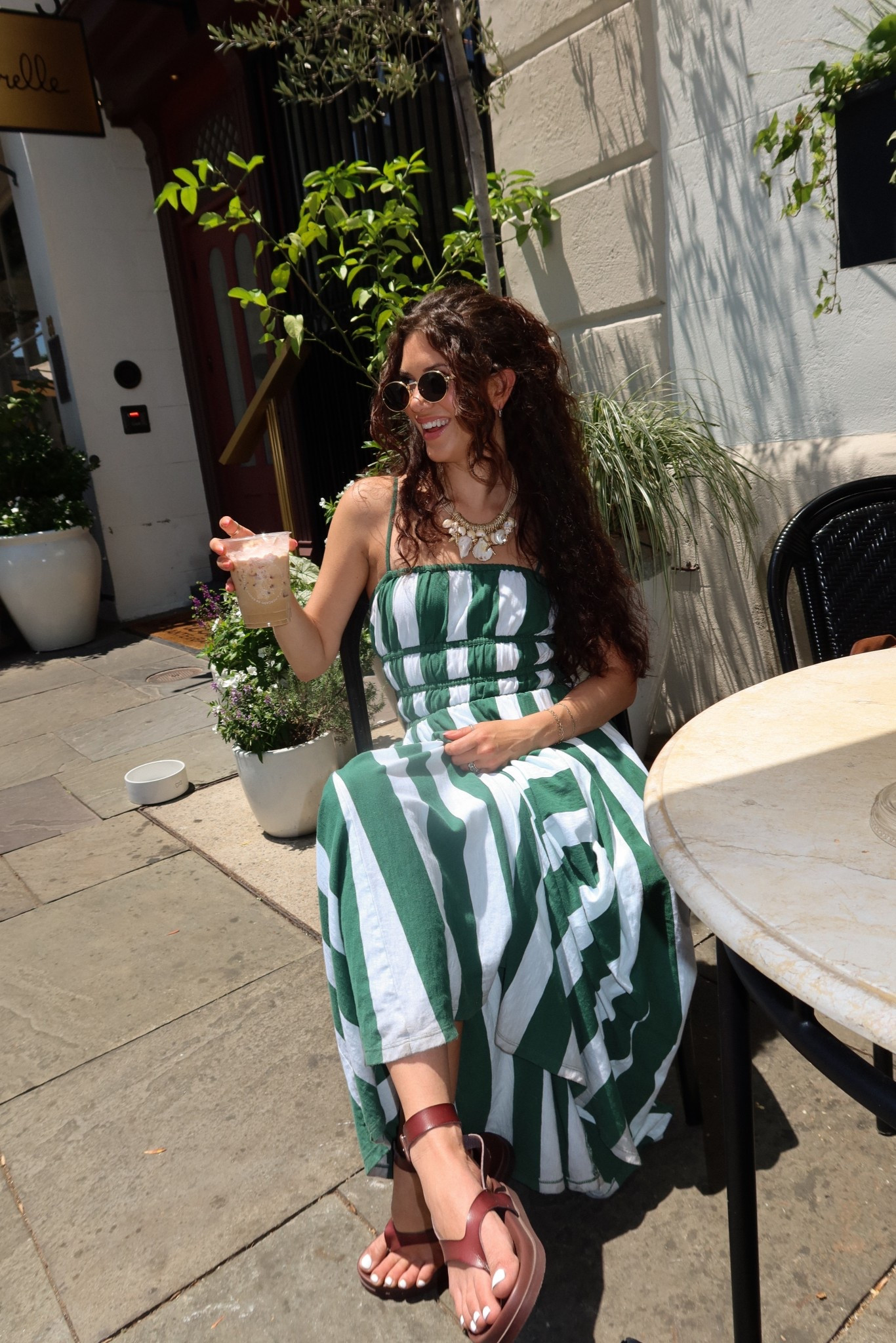 American Eagle has the cutest summer clothes! This smocked stripe dress is lightweight and fits like a dream! Wearing a size XS 