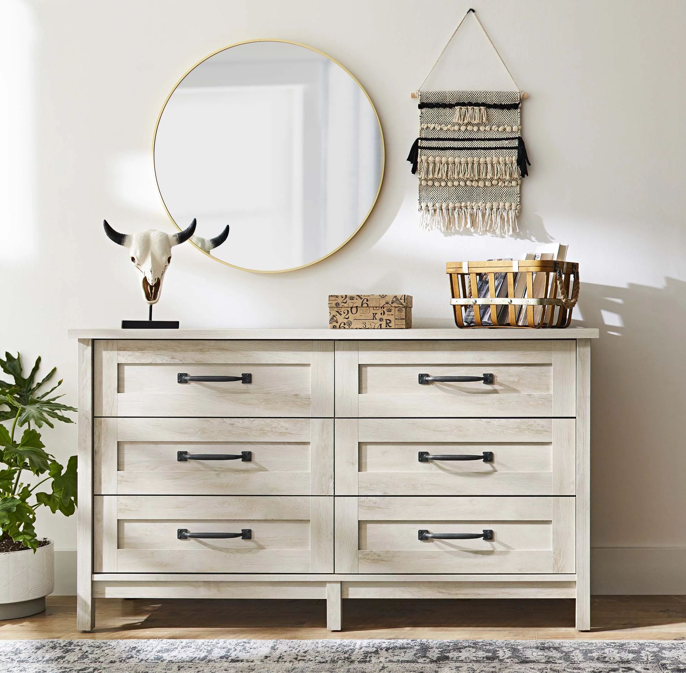 Better Homes & Gardens Modern Farmhouse 6 Drawer Dresser, Rustic White Finish | Walmart (US)