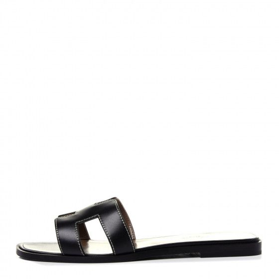 Box Calfskin Oran Sandals 38.5 Black | Fashionphile