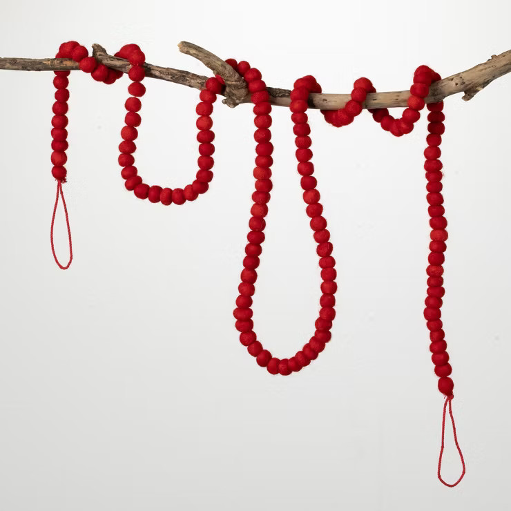 Ruby Red Woll Ball Garland Red 70"H Wool | Target