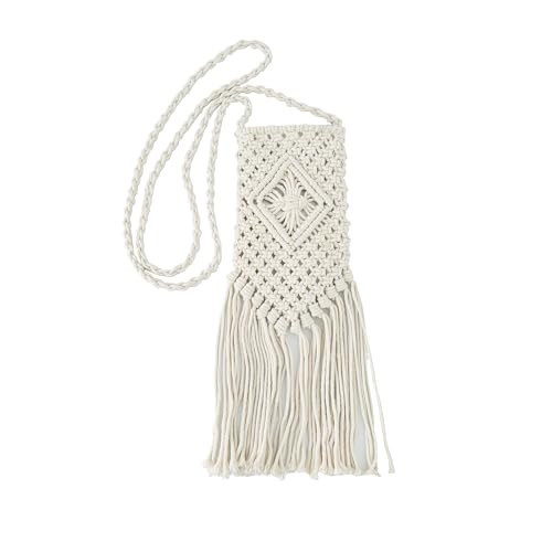 Eiyye Boho Purse Crochet Women's Crossbody Handbags Handmade Purse with Tassel, Lightweight Shoulder Bag Mini Bag(White) | Amazon (US)
