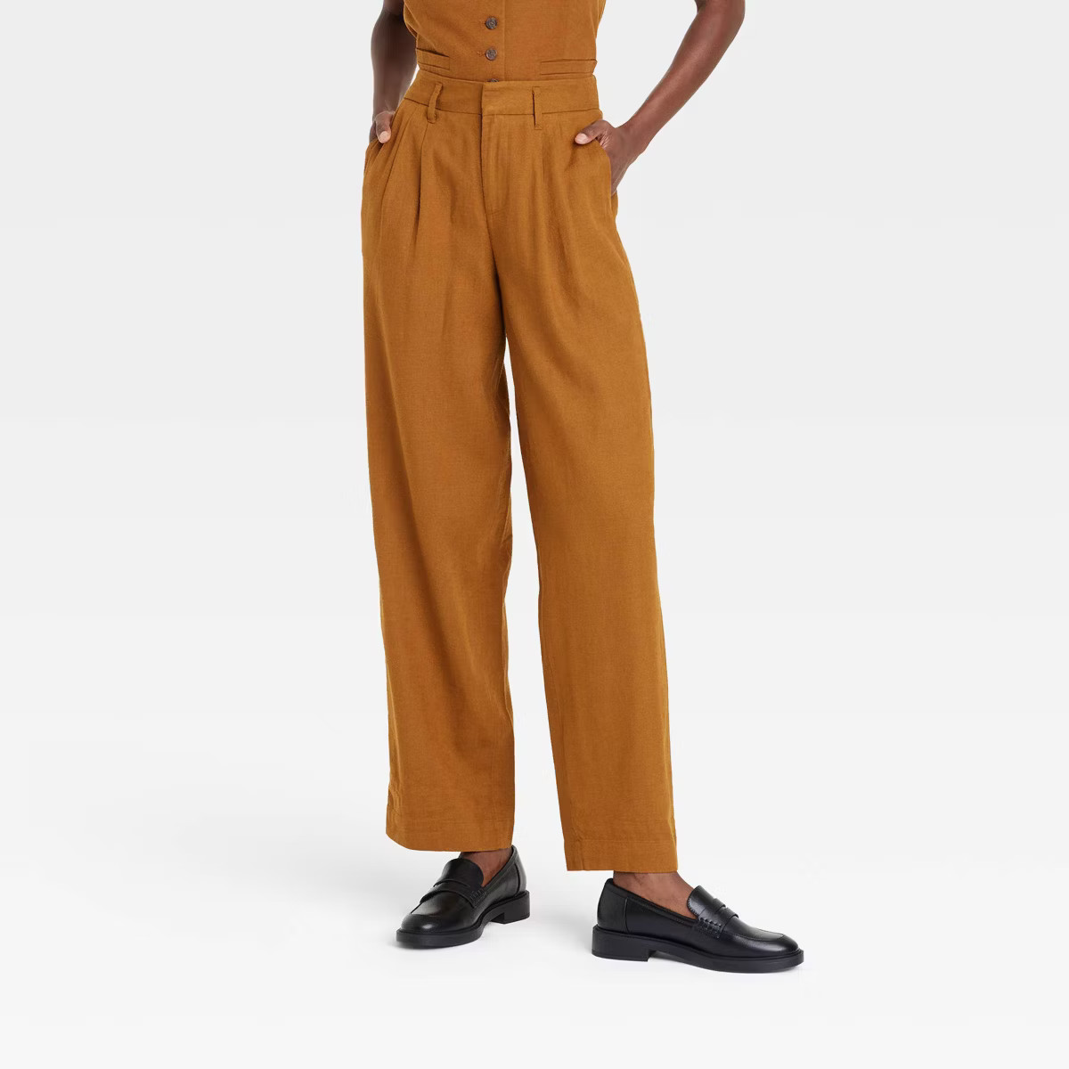 Women's High-Rise Linen Pleat Front Straight Trousers - A New Day™ | Target
