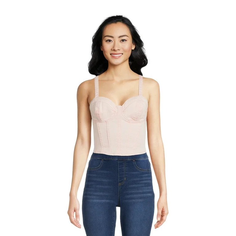 No Boundaries Juniors’ Denim Corset Top, Sizes XS-XXXL - Walmart.com | Walmart (US)