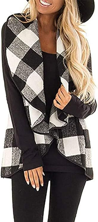 YACUN Women Vest Lapel Open Front Buffalo Plaid Sleeveless Cardigan Jacket Coat with Pockets | Amazon (US)