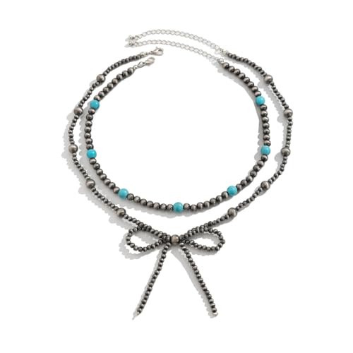 Navajo Pearl Bow Necklace - Western Jewelry for Women, Country Cowgirl Style, Turquoise Bow Elegant Pearl Necklace, Stylish Western Jewelry for Women (Style 02-Layered) | Amazon (US)